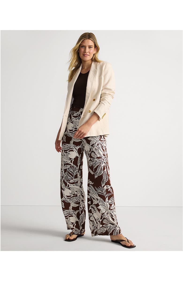 Lands' End Rayon High Rise Wide Leg Pants - Set Bottom, Alternate, color, Bark/Vanilla Etched Leaves