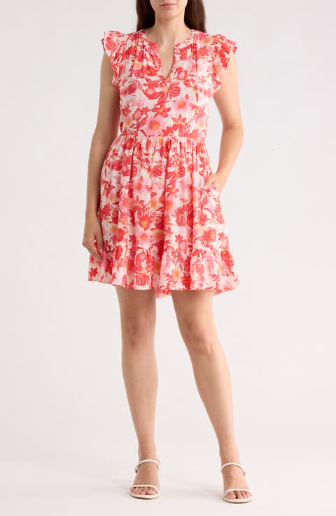 Print Ruffle Shoulder Minidress
