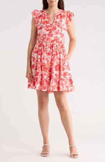 Print Ruffle Shoulder Minidress