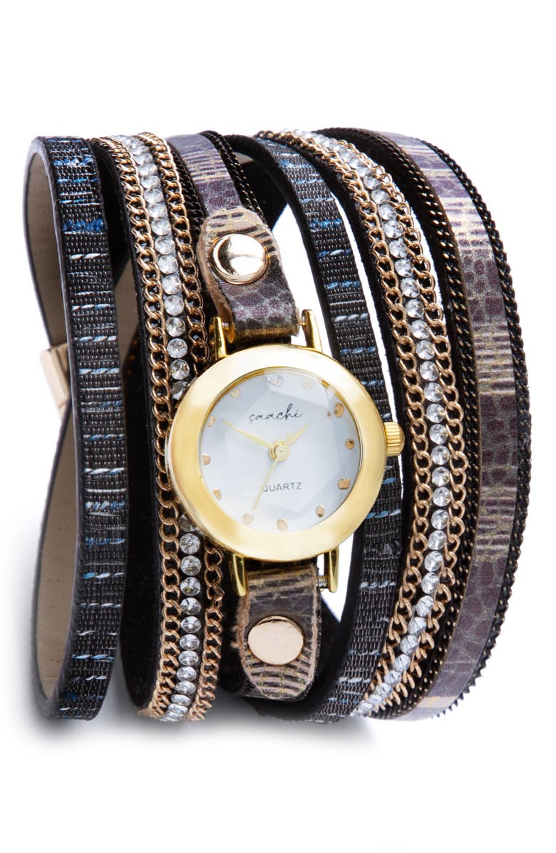 SAACHI Leather Strap Bracelet Watch, Main, color, 