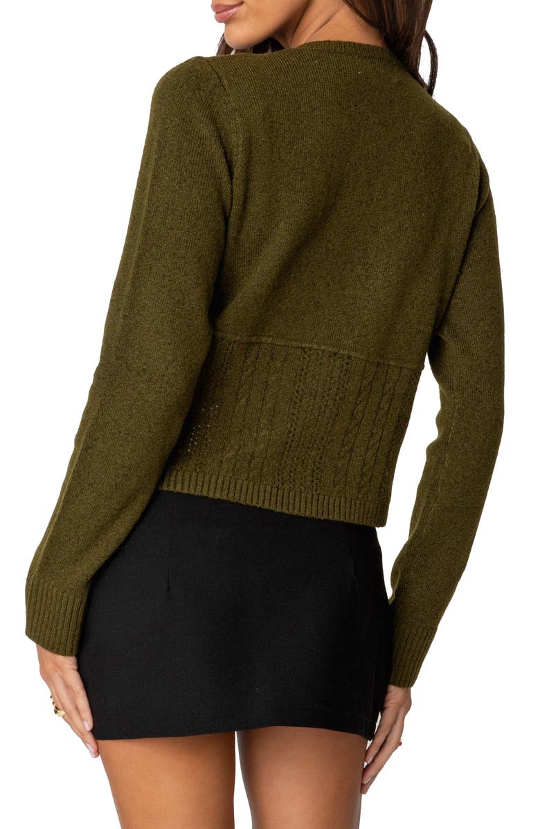 EDIKTED Half Cable Stitch Cardigan, Alternate, color, Olive