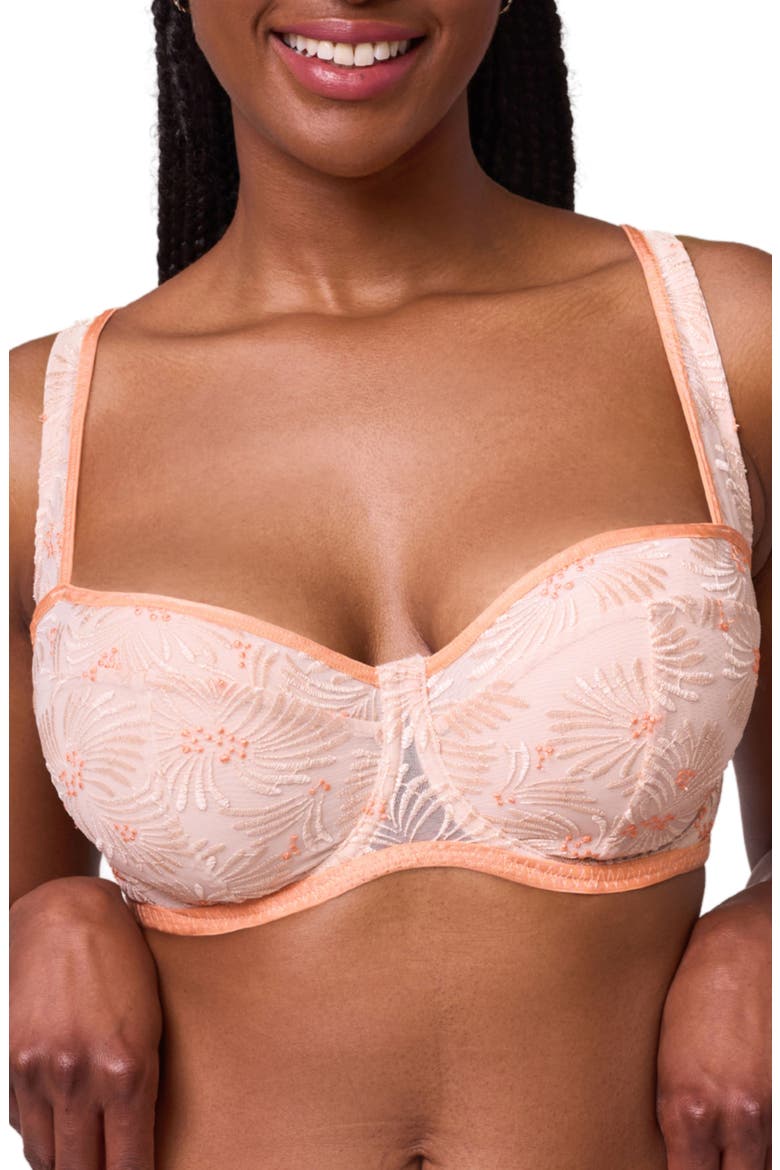 Tangerine Dream Embroidered Underwire Balconette Bra, Alternate, color, CHAMPAGNE/TANGERINE