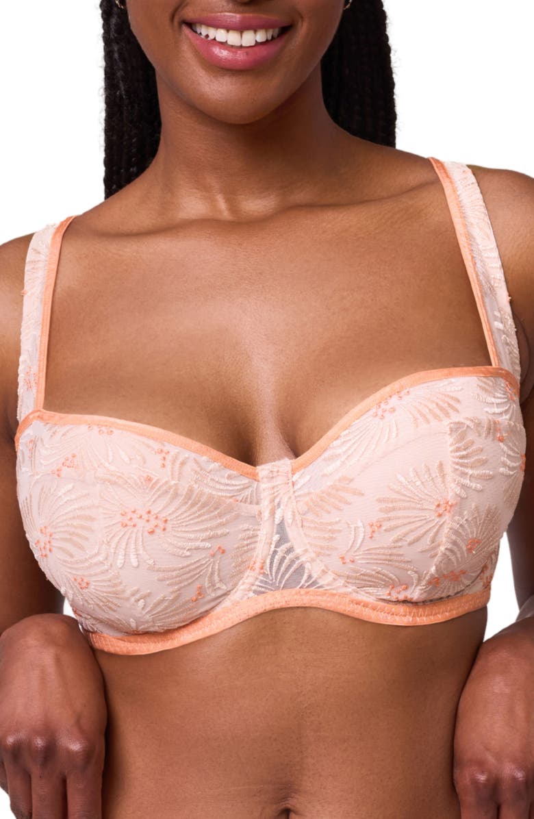 Montelle Intimates Tangerine Dream Embroidered Underwire Balconette Bra, Alternate, color, 
