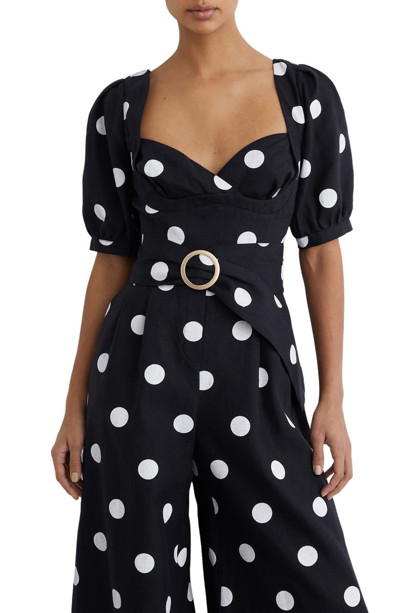 Reiss Brook Polka Dot Linen Jumpsuit, Alternate, color, 