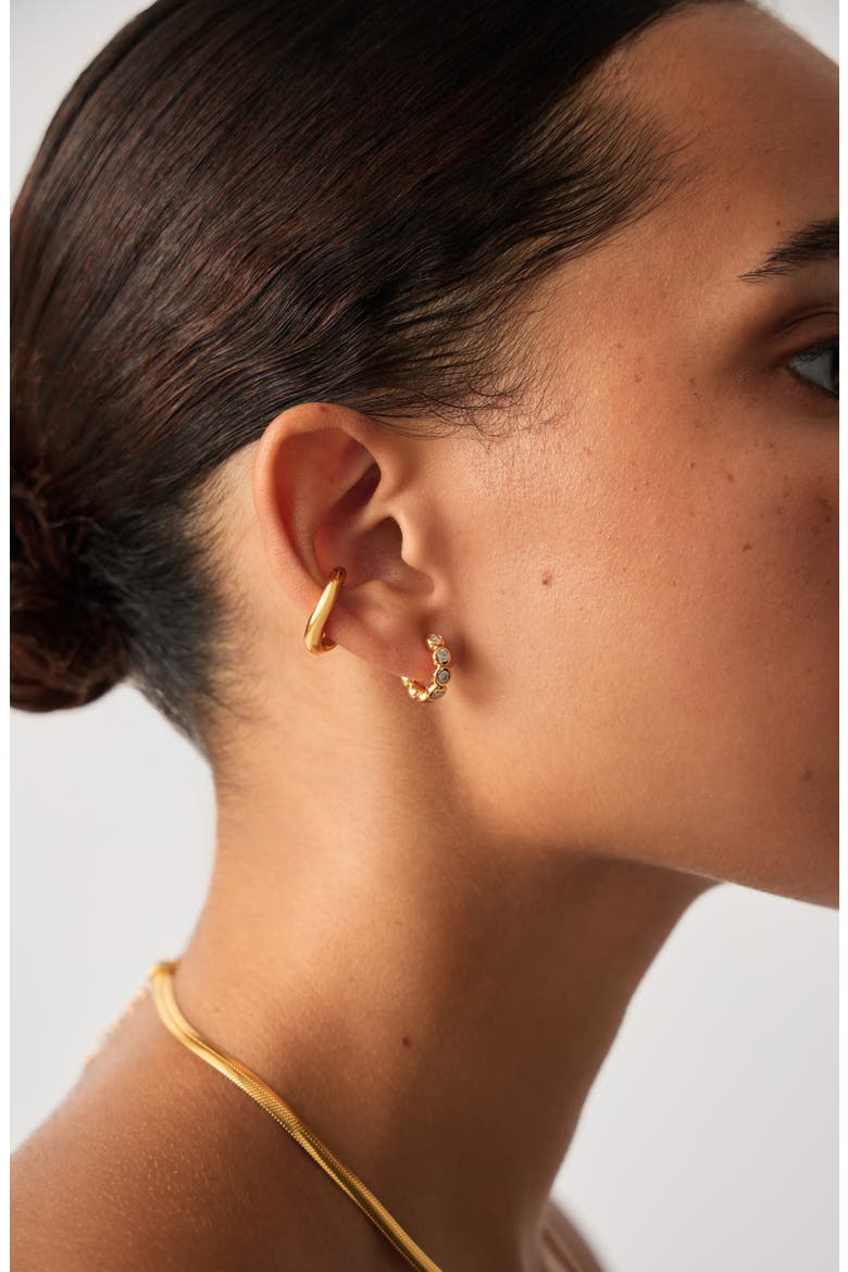 Tennis Cubic Zirconia Huggie Hoop Earrings, Alternate, color, GOLD