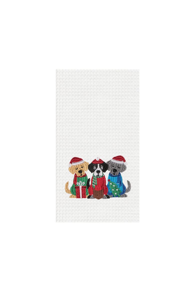 Carolin Dogs Embroidered Waffle Weave Kitchen Towel, Main, color, White