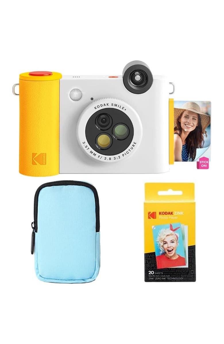 Kodak Smile+ 2-in-1 Instant Camera w/ Blue Case Bundle, Main, color, White
