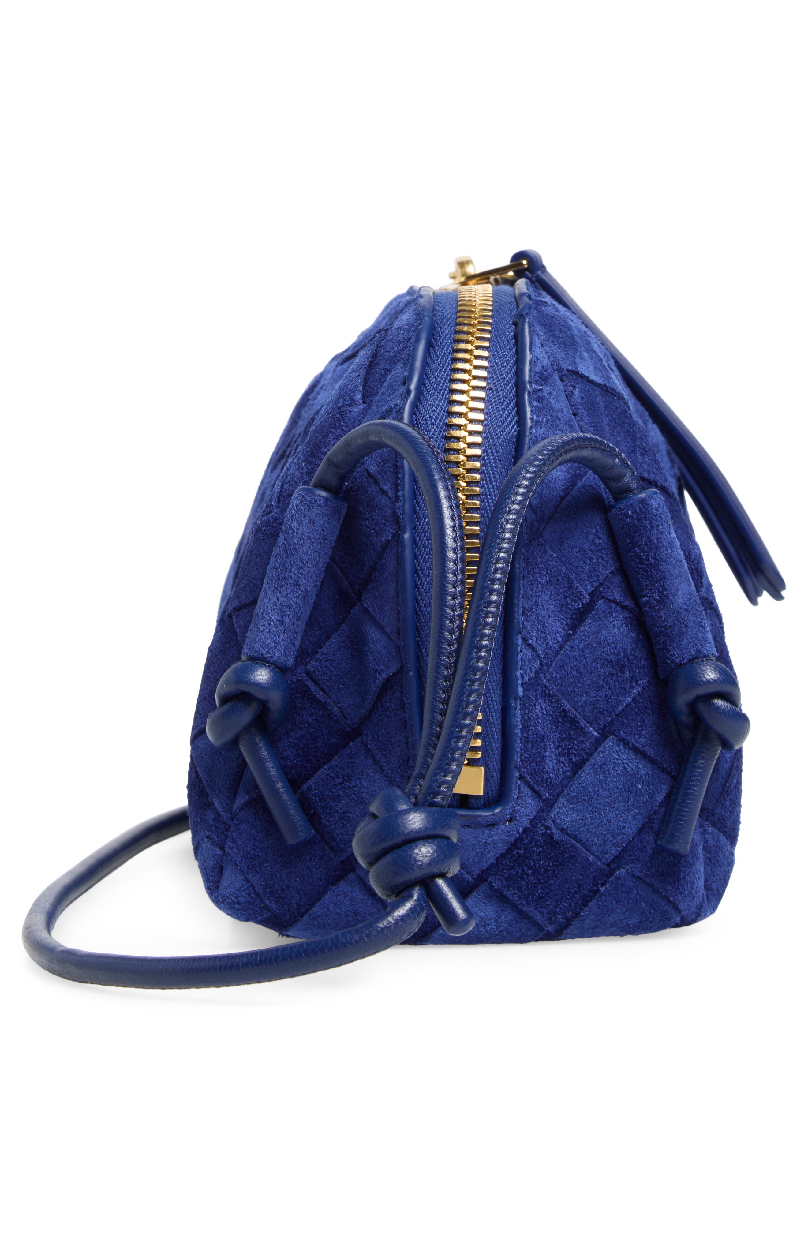 Concert Intrecciato Suede Crossbody Pouch, Alternate, color, 4297 BLUE ROYAL/ GOLD