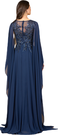 Chiffon A - line Long Gown with Cape Sleeves