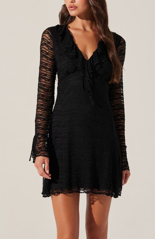 Astr The Label Ruffle Long Sleeve Stretch Lace Minidress In Black