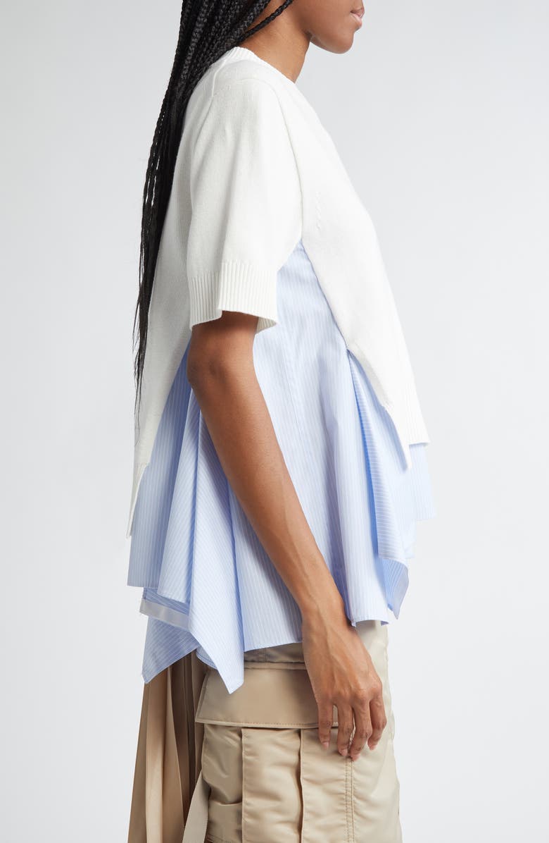 Sacai Mixed Media Poplin & Knit Top, Alternate, color, 