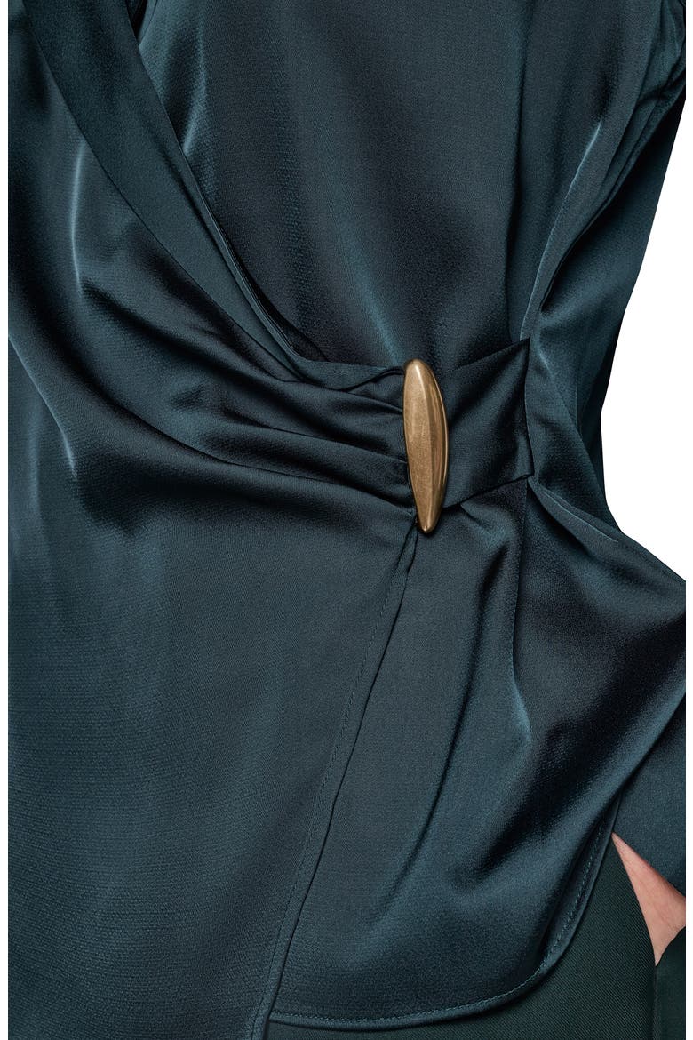 Buckle Detail Long Sleeve Satin Wrap Top, Alternate, color, BLK FOREST