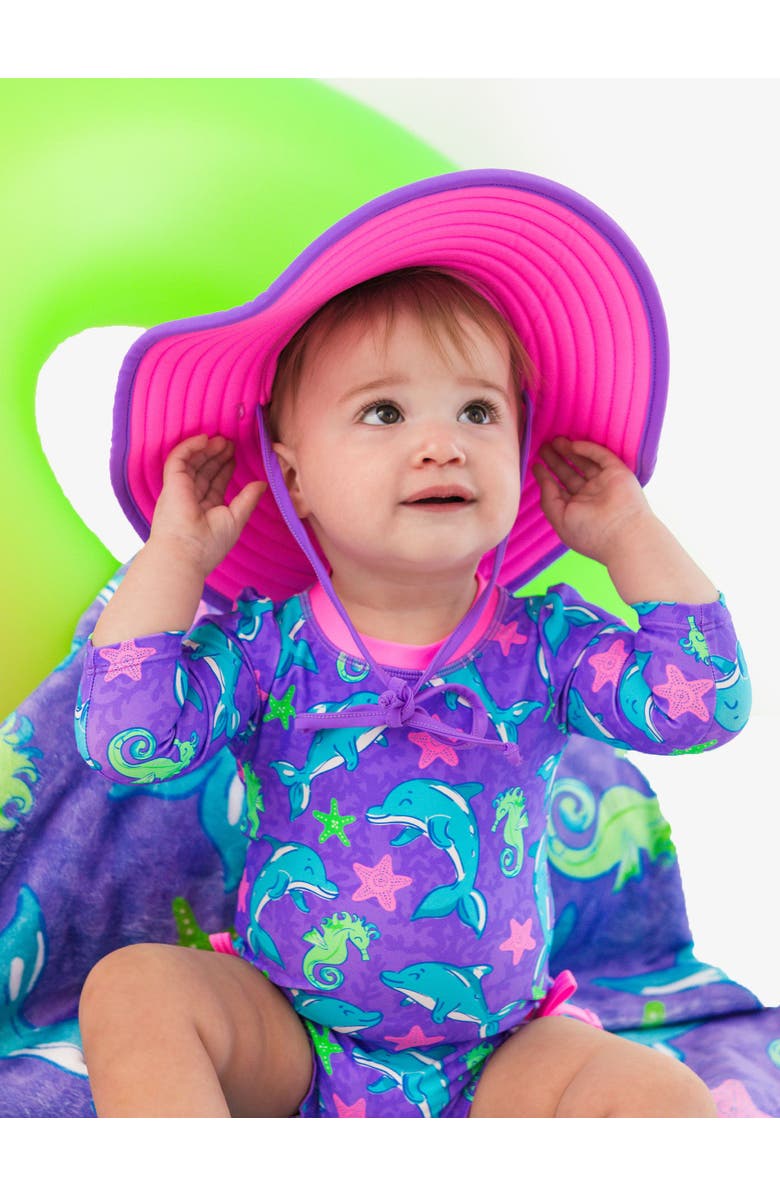 RuffleButts Girls UPF50+ Sun Protected Swim Hat, Alternate, color, Neon Purple & Pink