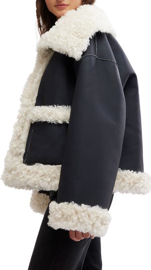 Kiki Faux Leather Jacket with High Pile Fleece Trim