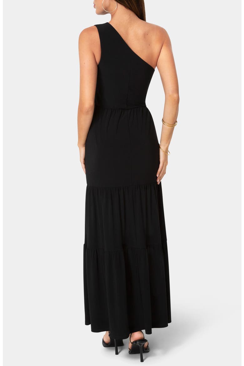 One Shoulder Tiered Maxi Dress, Alternate, color, BLACK