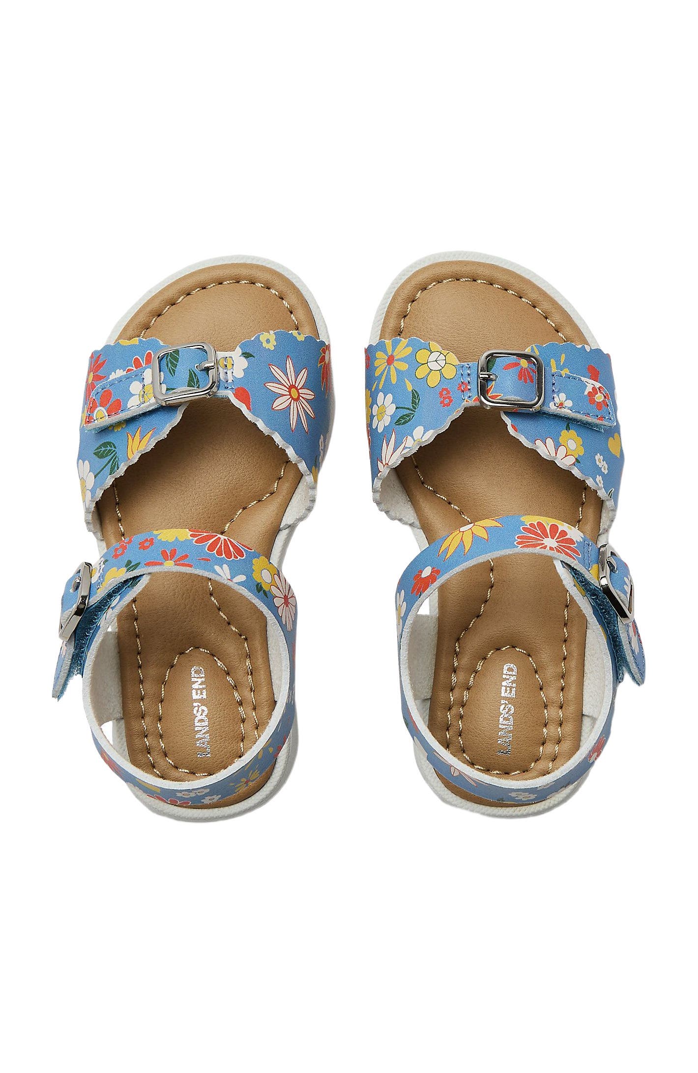 Lands' End Toddlers Easy On Scalloped Sandals, Alternate, color, Pale Blue Florals