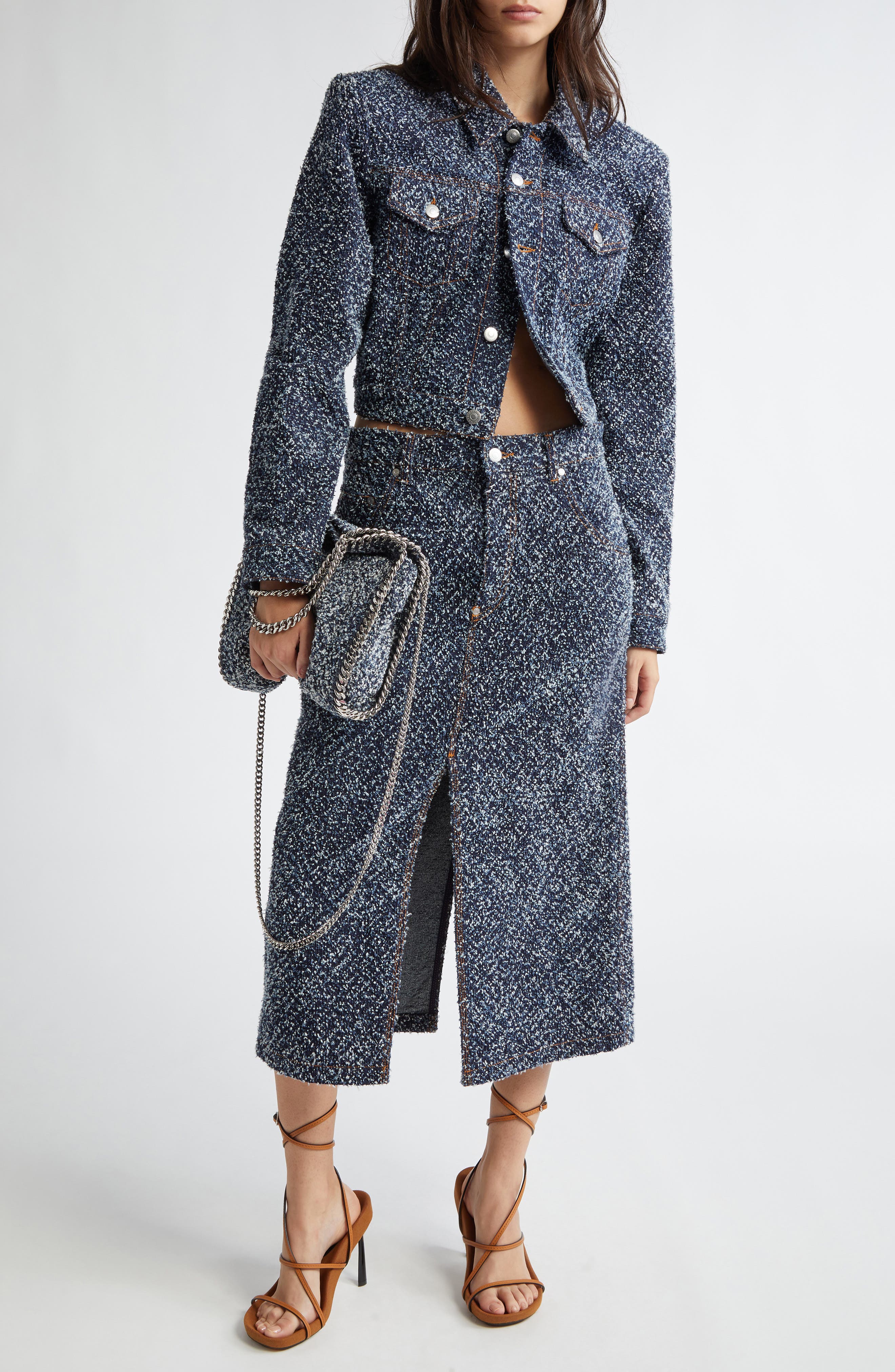 Denim Effect Boucle Five-Pocket Skirt - image 2