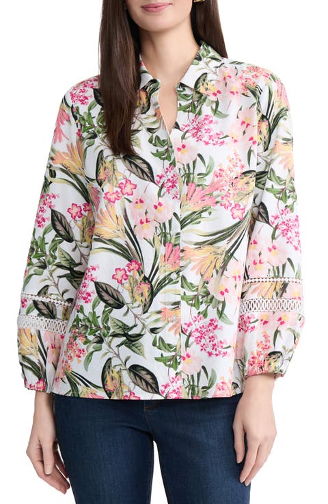 Floral Linen Blend Button-Up Shirt