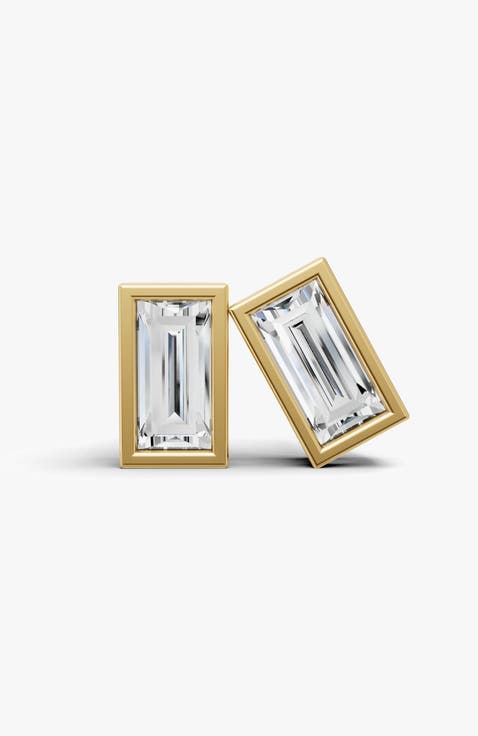 Studs Earrings 14K Gold 0.75 ct Sereia Baguette Bezel