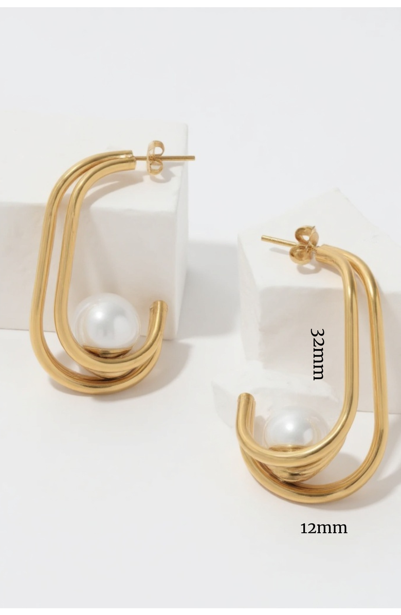AKALIA Thalia Waterproof Earring Shiny Faux Pearl at Center Dazzling, Alternate, color, Gold
