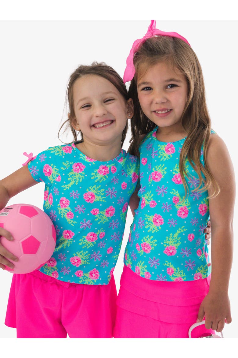 Girls UPF50+ Active Tank Top, Alternate, color, Neon Happy Hibiscus