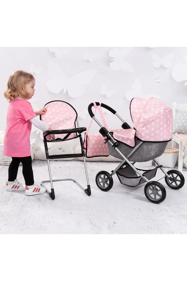 Cozy 3Piece Set Pram, Highchair & Bag For Dolls Up To 18, Alternate, color, Multicolored