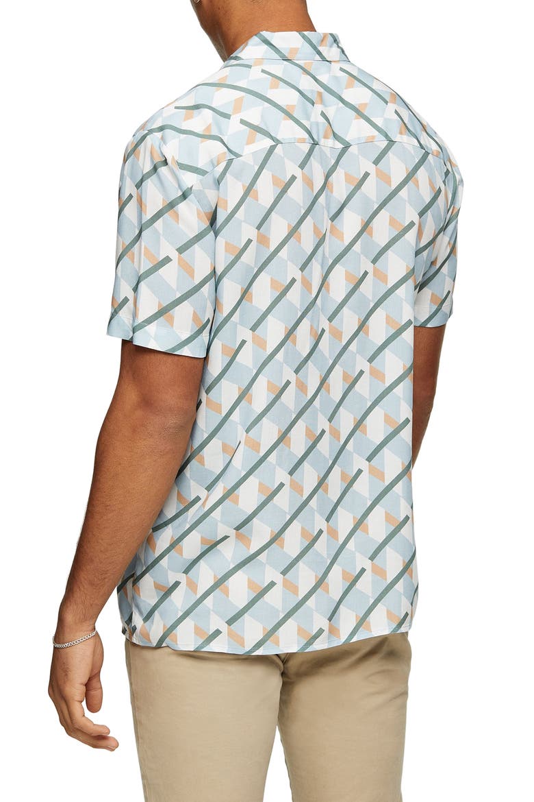 Large Geometric Short Sleeve Button-Up Shirt, Alternate, color, BLUE