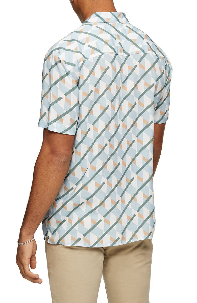 Topman Large Geometric Short Sleeve Button-Up Shirt, Alternate, color, 