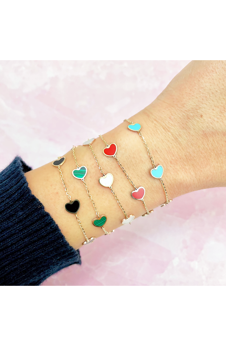 The Lovery Fine Jewelry Onyx Heart Station Bracelet, Alternate, color, Onyx