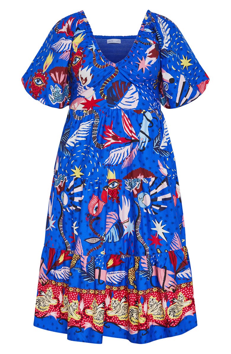 City Chic Capria Print Cotton Midi Dress, Alternate, color, Calista