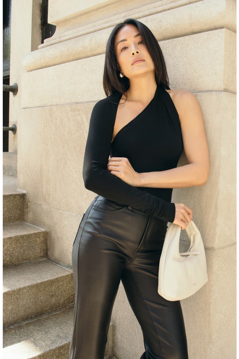 Manhattan One-Shoulder Bodysuit, Alternate, color, BLACK