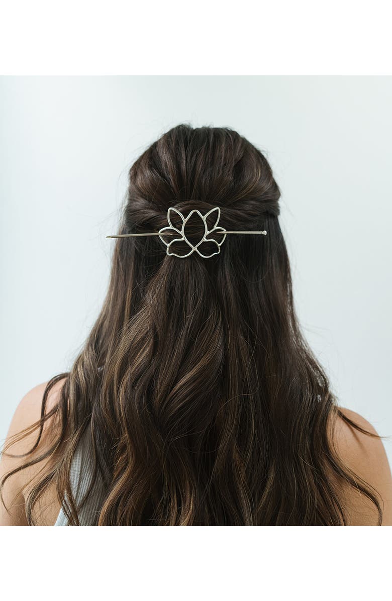 Matr Boomie Kairavini Lotus Hair Slide with Stick, Alternate, color, Metallic Silver