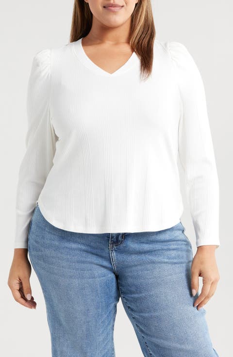 Puff Shoulder Rib Top (Plus)