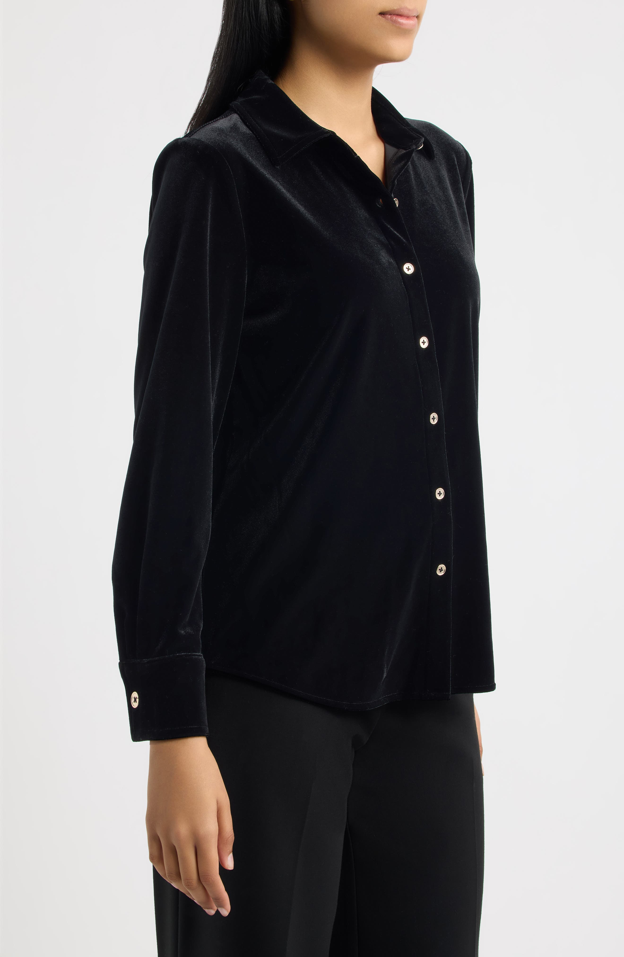 AK ANNE KLEIN Velvet Button Front Shirt (Women) | Nordstrom