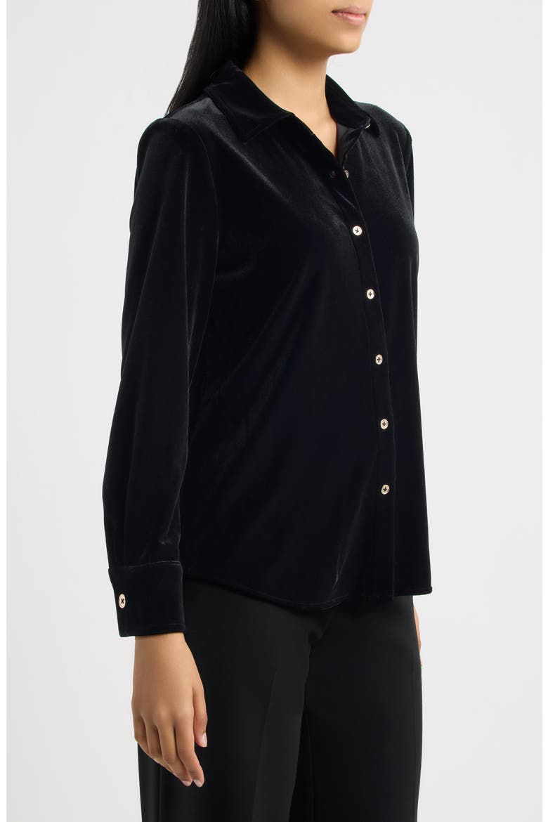 Velvet Button Front Shirt, Alternate, color, ANNE BLACK