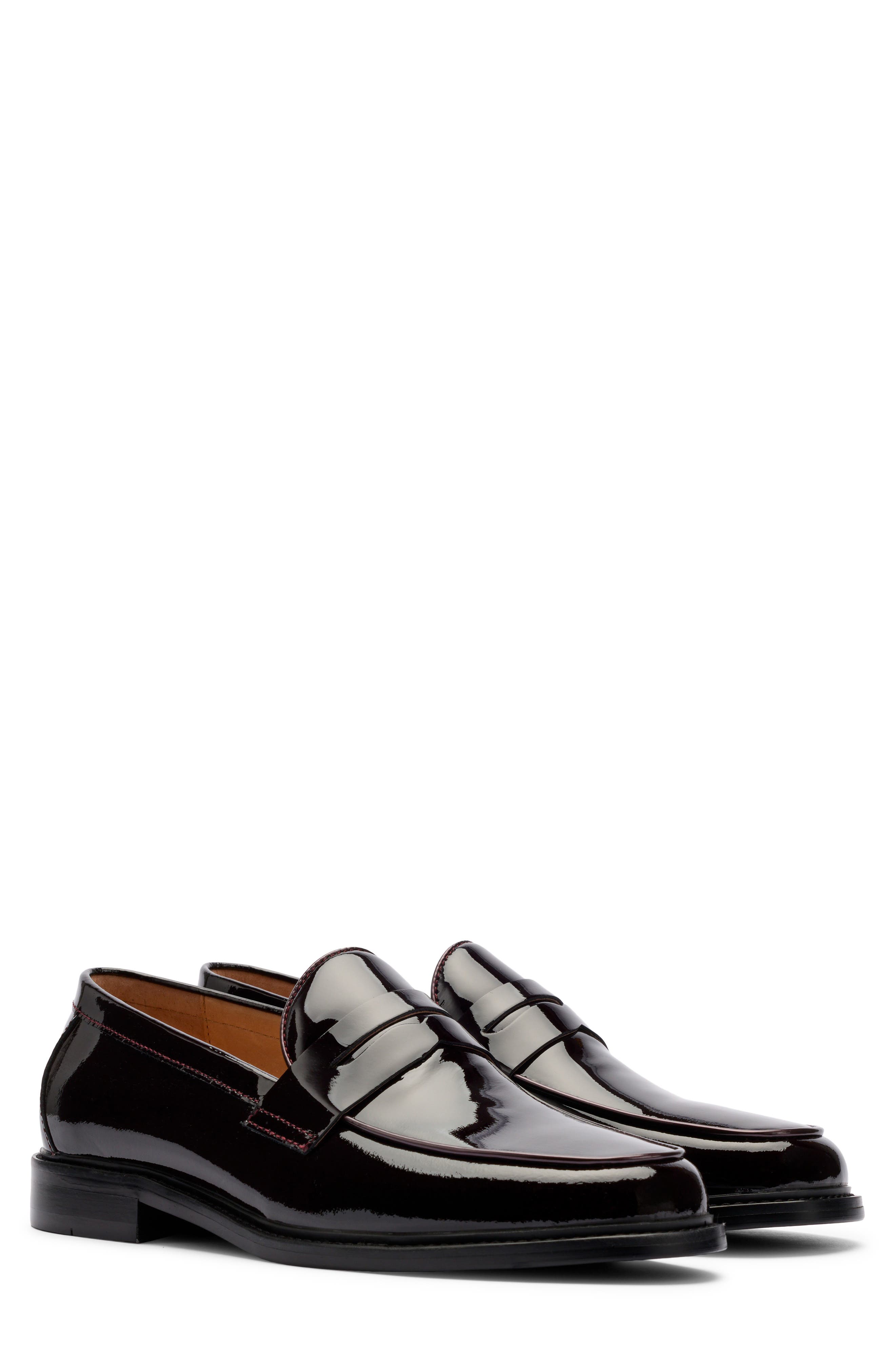 Calum Leather Penny Loafer, Main, color, BURGUNDY PATENT