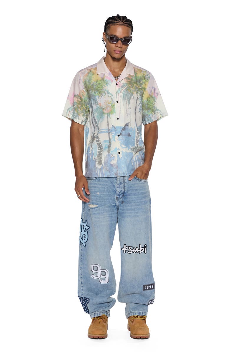 Ksubi Poolside Resort Camp Shirt, Alternate, color, Grey Multi