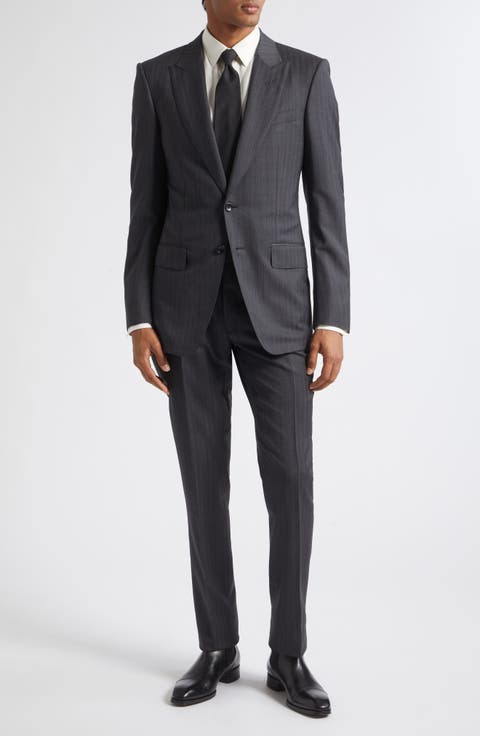 Herringbone Stripe Wool Blend Suit