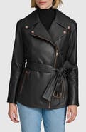 Andrew Marc Delphine Belted Leather Jacket