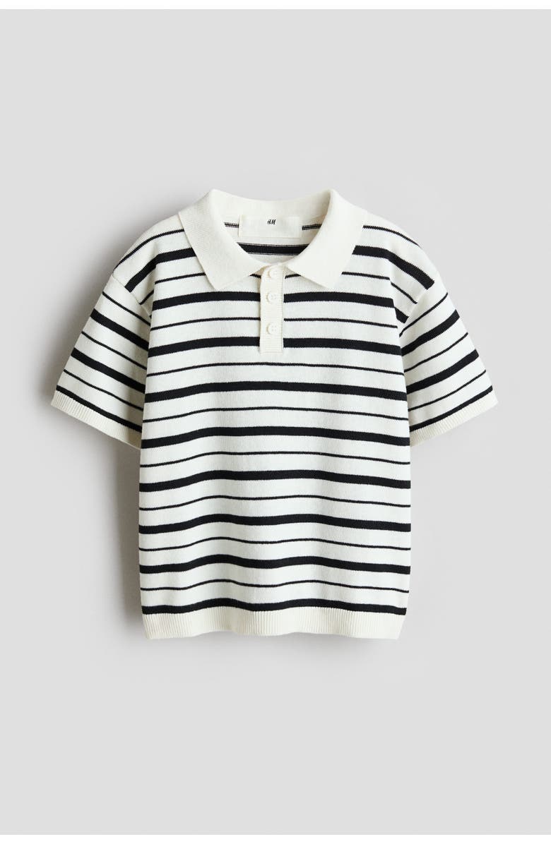 H&M Cotton-knit Polo Shirt, Main, color, Cream/Striped