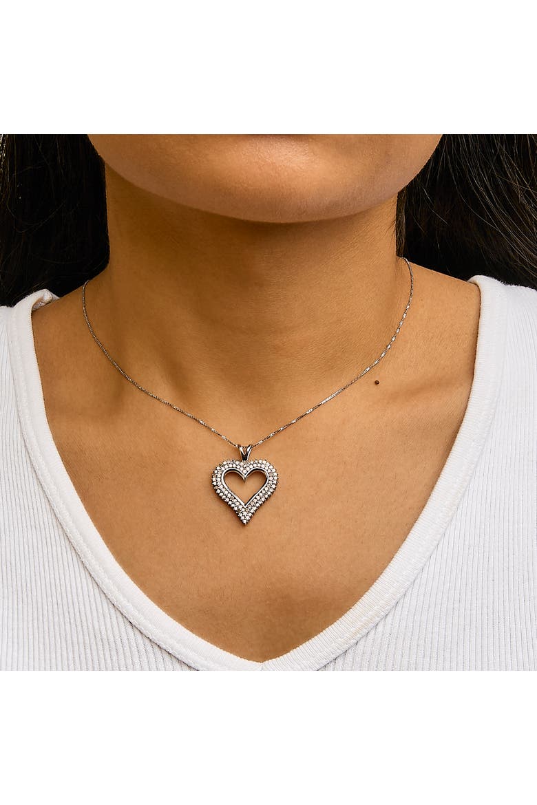 .925 Sterling Silver 1.0 Ctwt Diamond Open Heart Pendant Necklace, Alternate, color, White