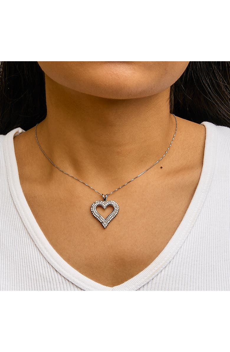 Haus of Brilliance .925 Sterling Silver 1.0 Ctwt Diamond Open Heart Pendant Necklace, Alternate, color, White