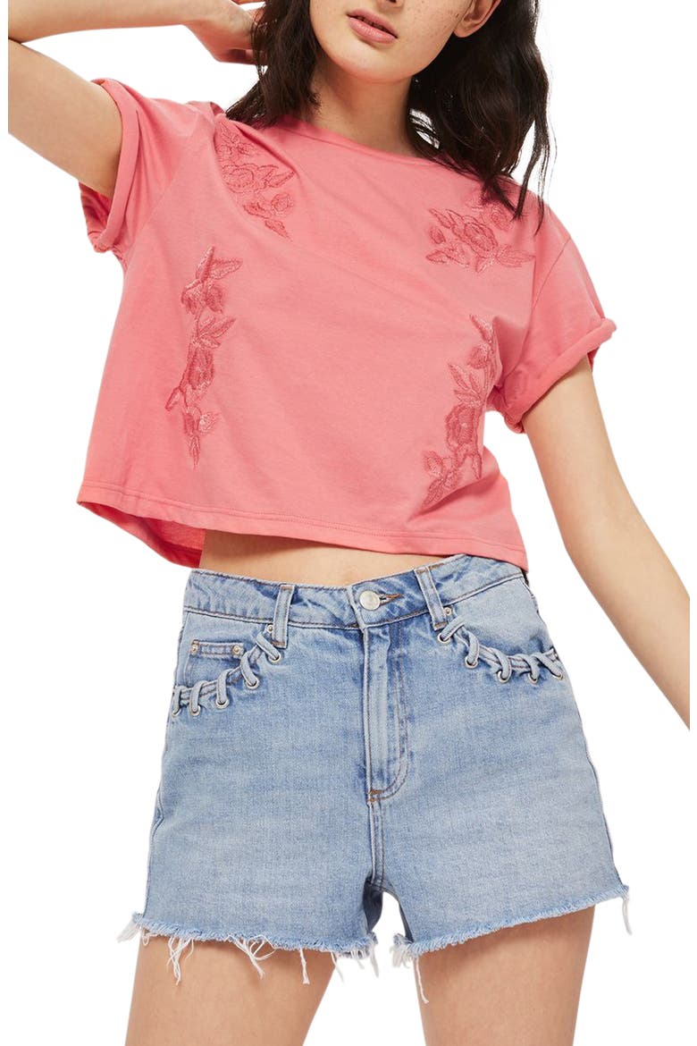 Embroidered Crop Tee, Main, color, PINK
