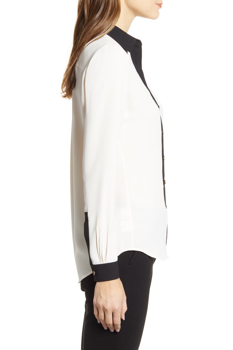 Contrast Detail Button-Up Blouse, Alternate, color, ANNE WHITE/ ANNE BLACK