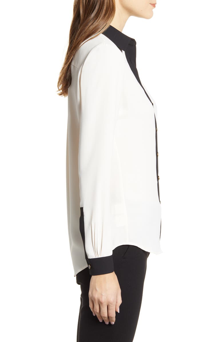 Anne Klein Contrast Detail Button-Up Blouse, Alternate, color, 