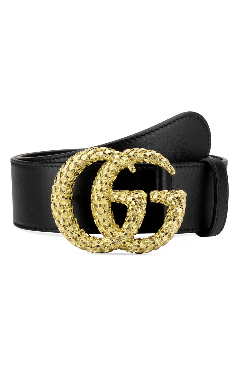 Gucci GGTextured Logo Buckle Leather Belt, Main, color,