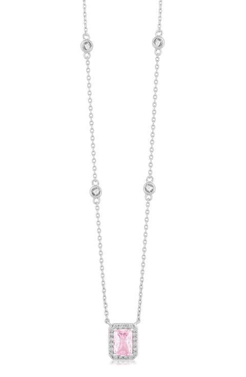 Rectangle Birthstone Cubic Zirconia Pendant Necklace