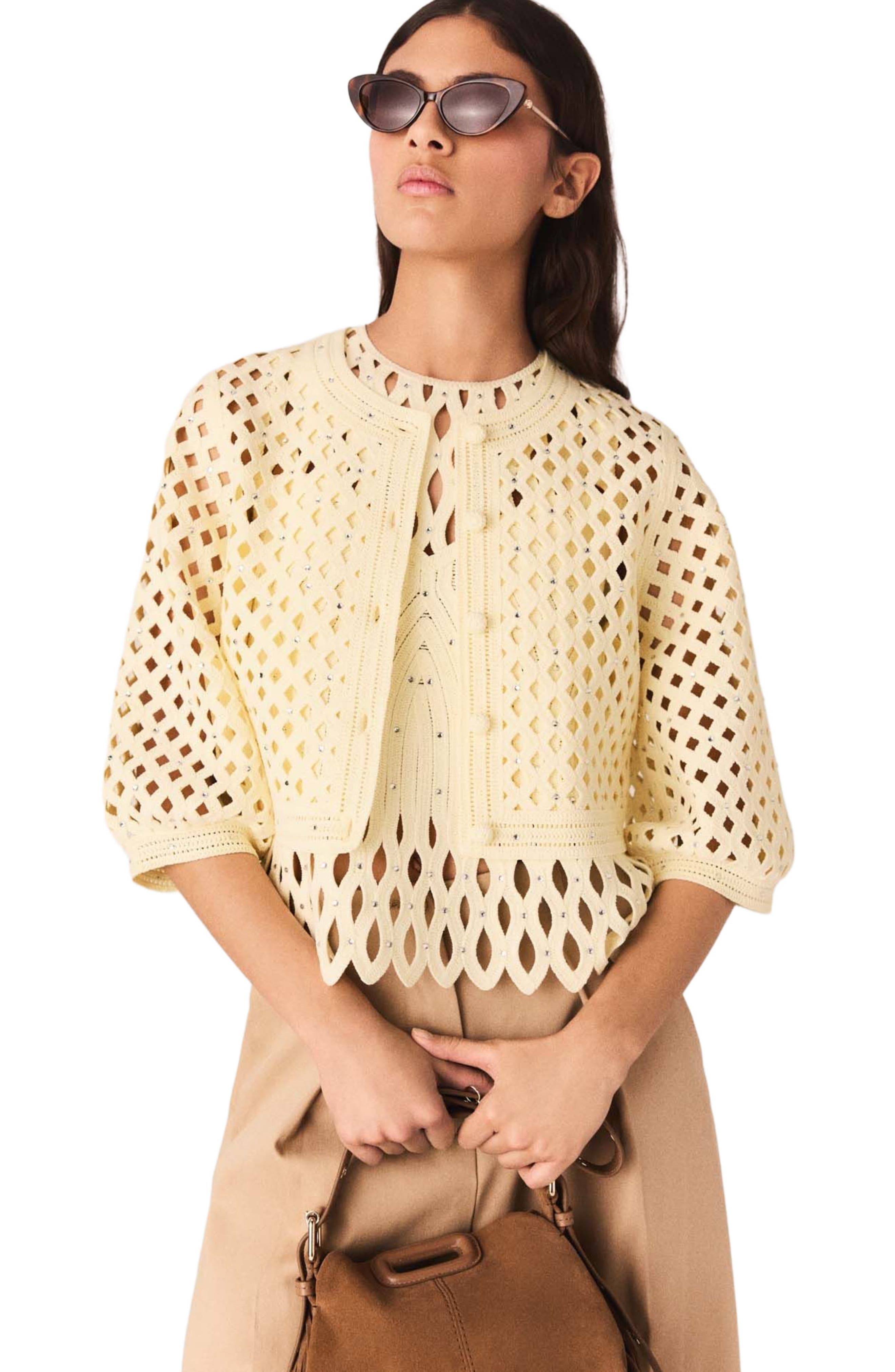 Rhinestone crochet cardigan - image 3