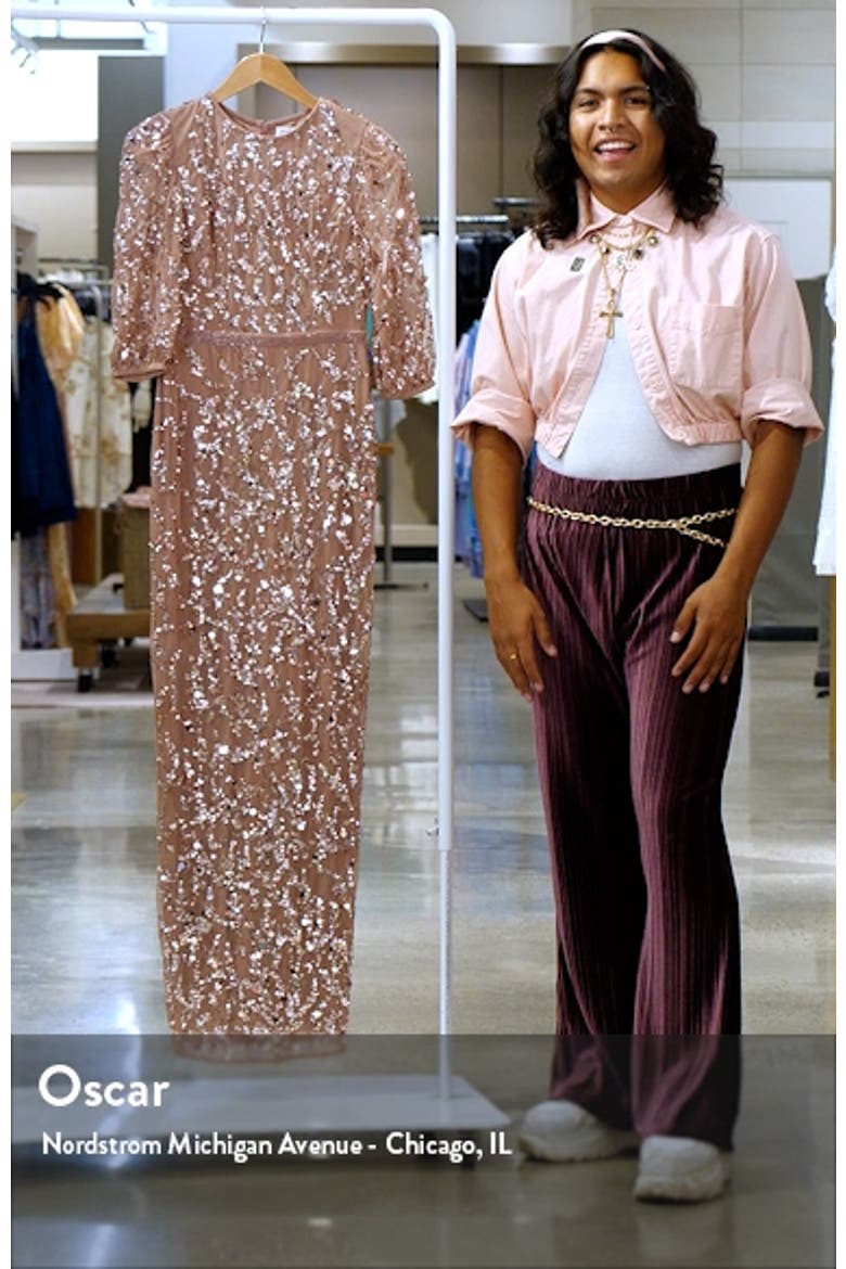 Sequined Elbow Sleeve Gown video