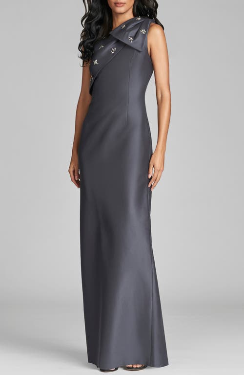 Sachin & Babi Olivia One-Shoulder Satin Gown in Charcoal 